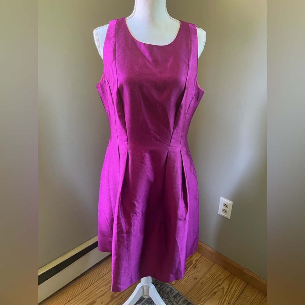 Kay Unger Fuchsia Satin Fit-and-Flare Dress - Picture 4 of 15